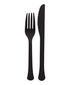 Black Reusable Plastic Cutlery Set