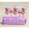 Pink bear birthday cake candles