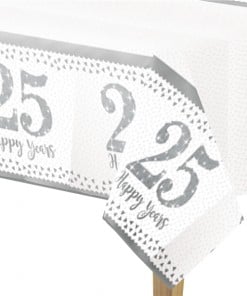 25th Silver Sparkling Wedding Anniversary Plastic Tablecover