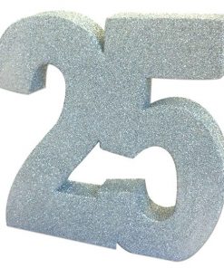 25th Silver Sparkling Wedding Anniversary Glitter Table Decoration