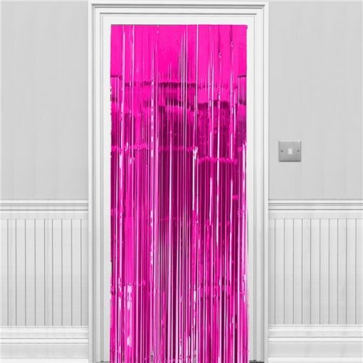 Bright Pink Metallic Fringed Door Curtain