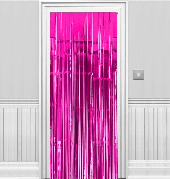 Bright Pink Metallic Fringed Door Curtain Fun Party Supplies