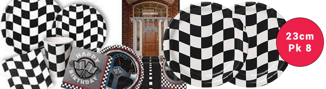 Racing Car Black & White Checked Plates Hot Wheels Formula 1 Go Kart Party