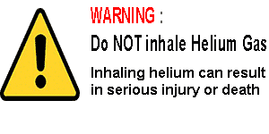 Helium Warning Sign - Do not inhale helium gas