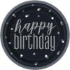 Happy Birthday Black Glitz Party Paper Plates. Cups & Napkins