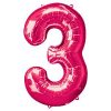 Bright Pink Number 3 Foil Balloon - 34"