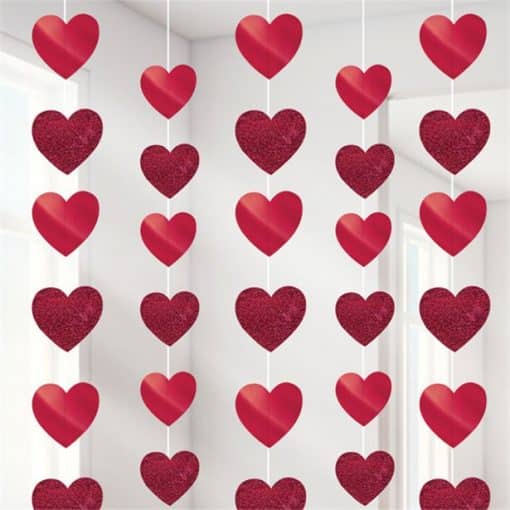 Valentines Red Heart Hanging Strings Decoration - 2.1m