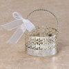 Silver Coloured favour basket with white ribbon bow - each