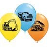 Construction Trucks Printed Latex Balloons - 11" (Pk 25)