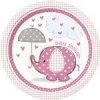 Pink Umbrellaphants Baby Shower Plates pk 8