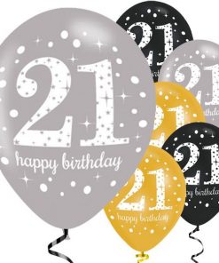 Happy 21st Birthday Gold Mix Sparkling Celebration Latex Balloons