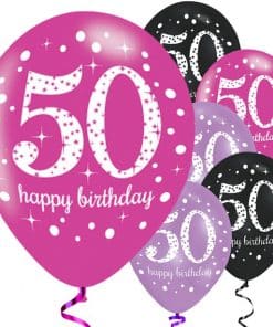 Sparkling Celebration Pink Mix 50th Balloons