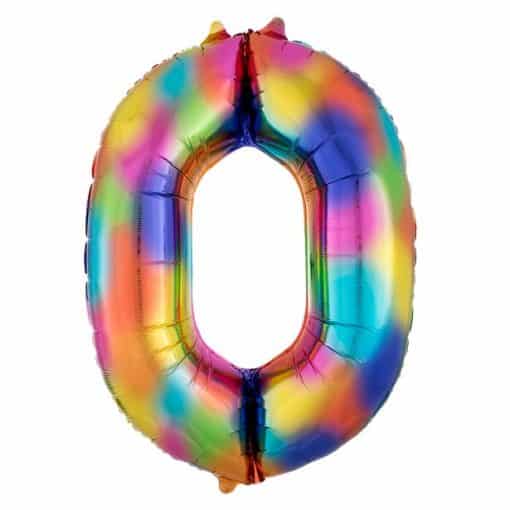 Rainbow Splash Number 0 Foil Balloon