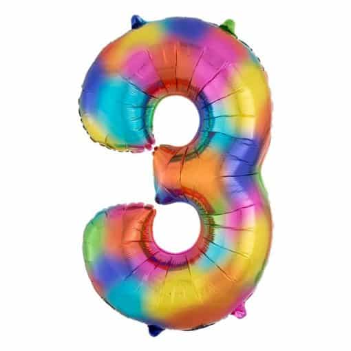 Rainbow Splash Number 3 Foil Balloon