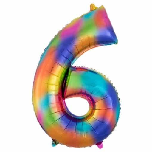 Rainbow Splash Number 6 Foil Balloon