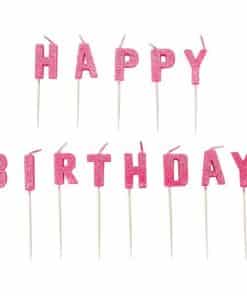 Pink Glitter Happy Birthday Pick Candle