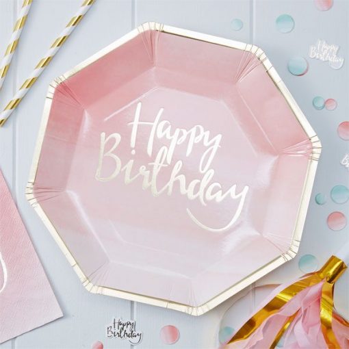 Pick & Mix Party Happy Birthday Ombre Paper Plates - 25cm (Pk 8)