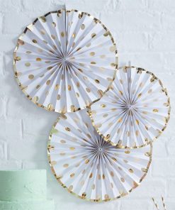 Pick & Mix Party White Metallic Polka Dot Paper Fan Decorations