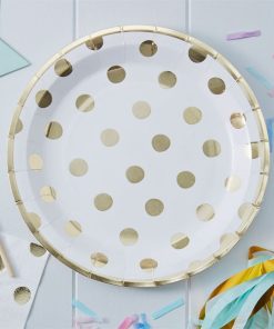 Pick & Mix Party White Metallic Polka Dot Paper Plates