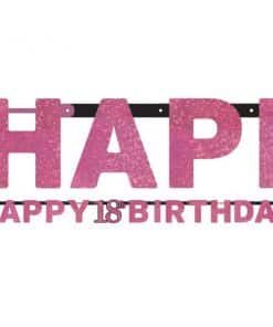 Pink Celebration Party Age 18 Prismatic Happy Birthday Banner