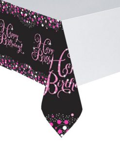 Pink Celebration Party Happy Birthday Plastic Tablecover