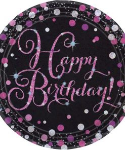 Pink Celebration Party Happy Birthday Prismatic Plates
