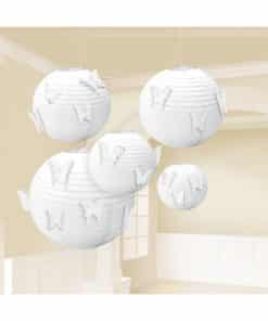 White Paper Lanterns with Butterfly Attachments