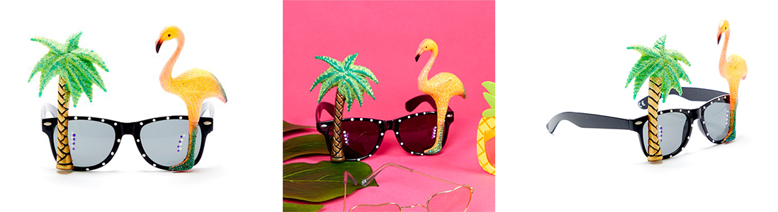 Flamingo Palm Tree Novelty Glasses