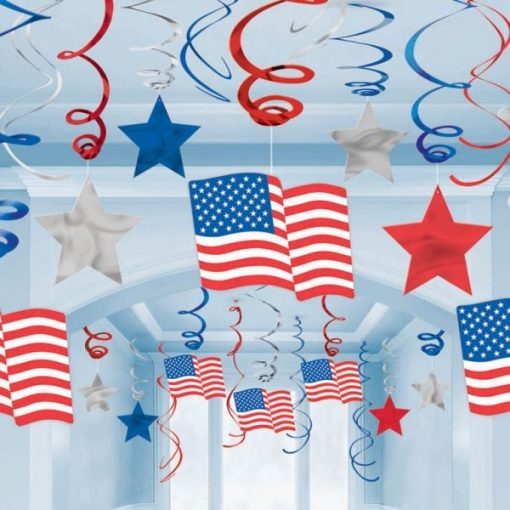 USA American Stars & Stripes Hanging Swirls