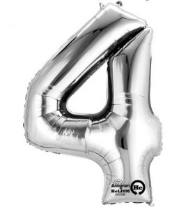 Silver Number 4 - 16" Foil Balloon