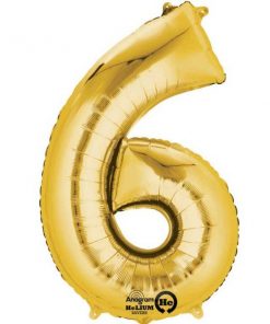 Gold Number 6 - 16" Foil Balloon