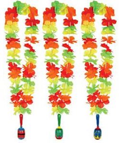 Mexican Fiesta Party Flower Hawaiian Lei with Wooden Maraca