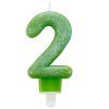 Number 2 Green Glitter Candle