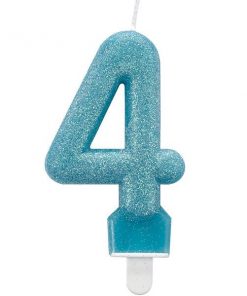 Number 4 Blue Glitter Candle