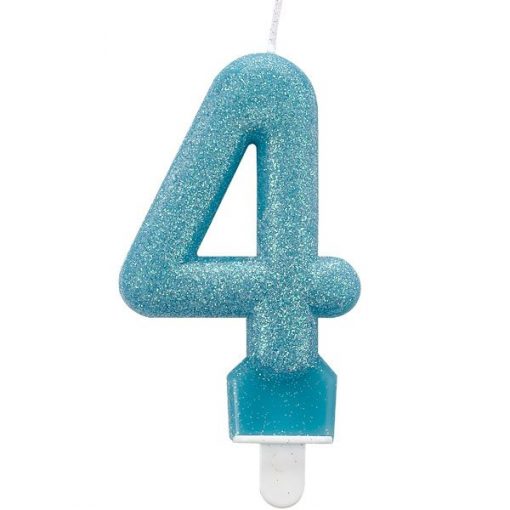 Number 4 Blue Glitter Candle