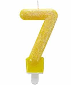 Number 7 Yellow Glitter Candle
