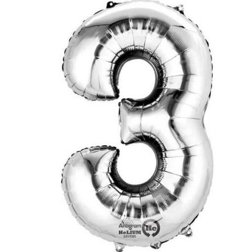 Silver Number 3 - 16" Foil Balloon