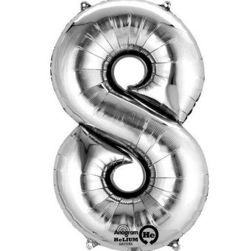 Silver Number 8 - 16" Foil Balloon