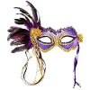 Purple Masquerade Mask with Side Feathers