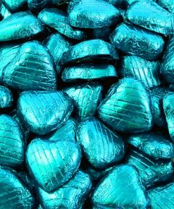 Turquoise Foil Chocolate Hearts - Bulk Pack