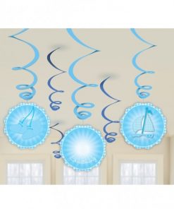 Christening Booties Blue Party Hanging Swirls