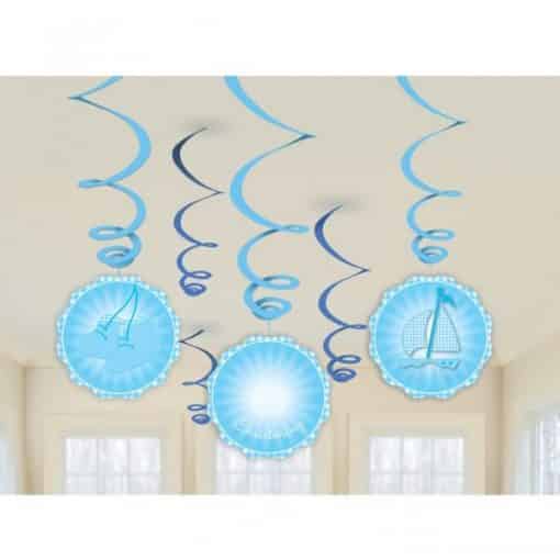 Christening Booties Blue Party Hanging Swirls