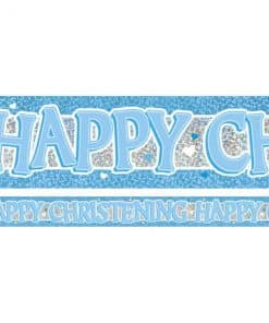 Blue Holographic Christening Foil Banner