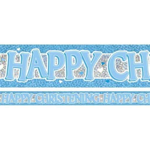 Blue Holographic Christening Foil Banner