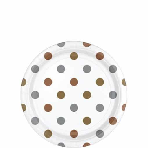 Metallic Polka Dot Party Paper Dessert Plates