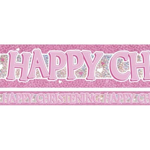 Pink Holographic Christening Foil Banner