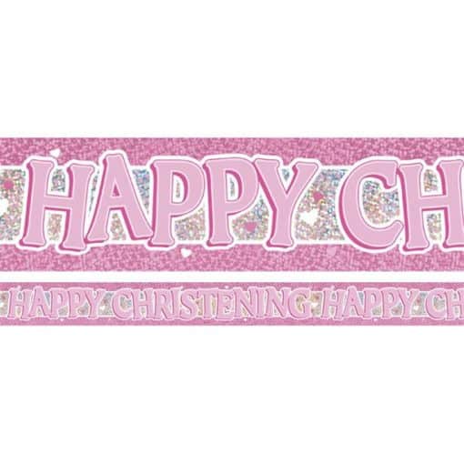 Pink Holographic Christening Foil Banner