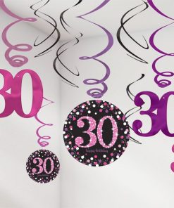 Pink Celebration Party Age 30 Hanging Swirls