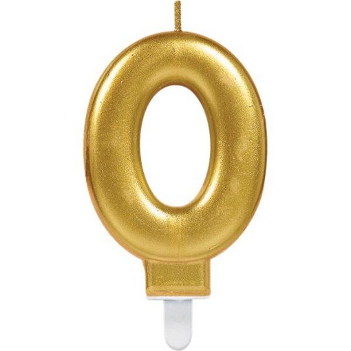 Number 0 Gold Metallic Candle