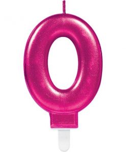Number 0 Pink Metallic Candle